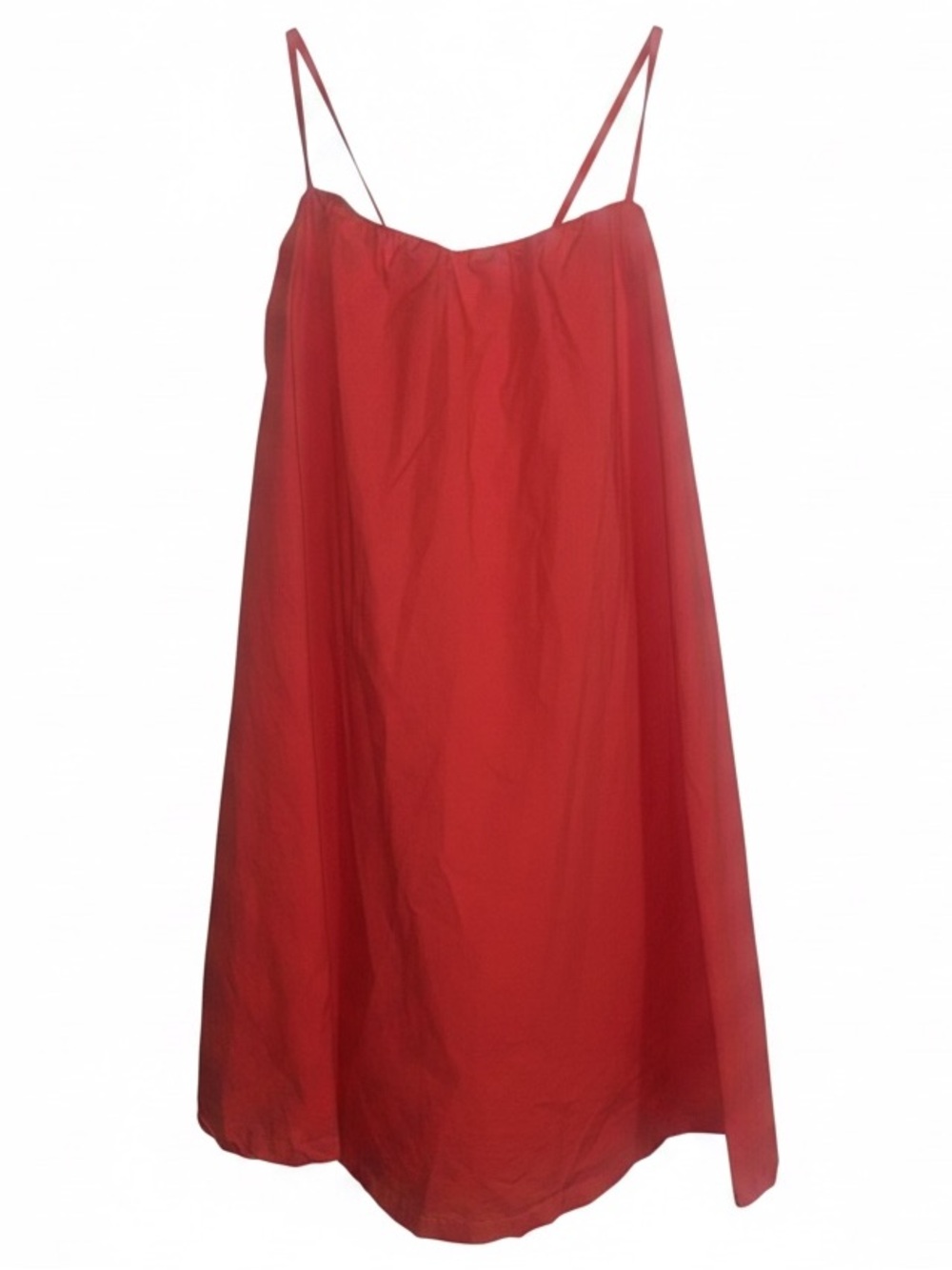 CRESCENT red trapeze mini dress with thin shoestring straps